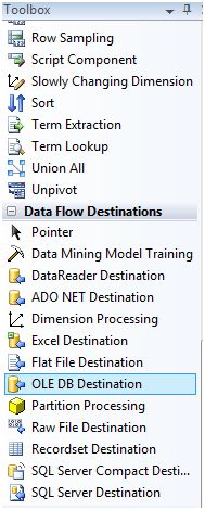 drop a OLE DB destination